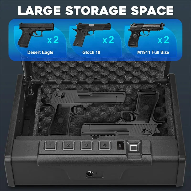 Biometric Gun Safe Box with Quick Access & Silent Operation  Fingerprint, Keypad and Key with Type C Emergency Power Port.