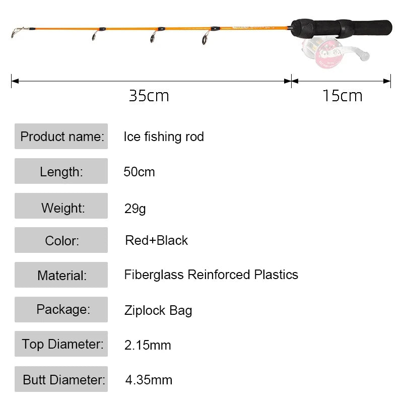 Beach Camp 19in.  Winter Mini Small Ice Fishing Rod and Reel Set Fishing Rod