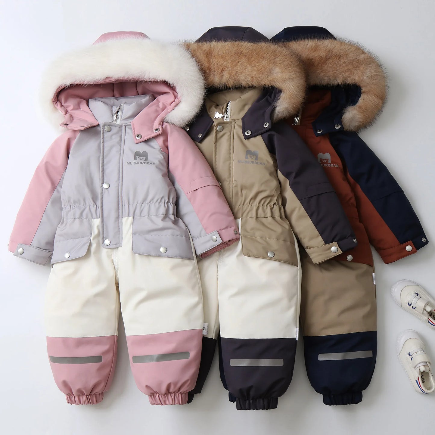 2025 Winter New Cross-Border Children's Jumpsuit Hooded Plus Velvet Padded Ski Suit with Zipper Closure for Baby Climbing