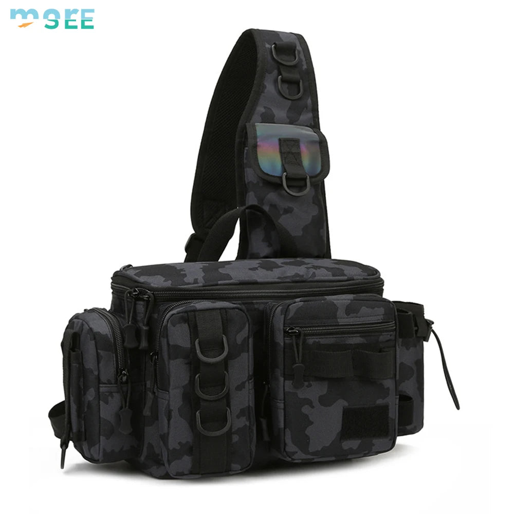 Beach Camp Selection D-Rings and Waist Strap Portable Fishing Tackle Bag Fly Fishing Bag Sling Pack Fishing Pack Waist Pack