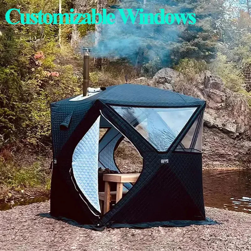 Beach Camp Pop-up Removable Tent with Roof Stove Jack, 3-4 Person Portable Cold-Proof Camping Ice Fishing Tent Black Without Bottom