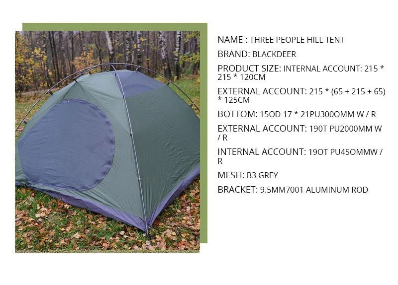 Beach Camp Blackdeer  3P Tent Backpacking Tent Outdoor Camping 4 Season Tent With Snow Skirt Double Layer Waterproof Hiking Trekking