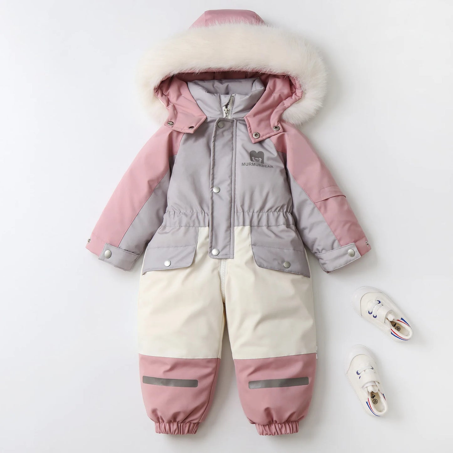 2025 Winter New Cross-Border Children's Jumpsuit Hooded Plus Velvet Padded Ski Suit with Zipper Closure for Baby Climbing