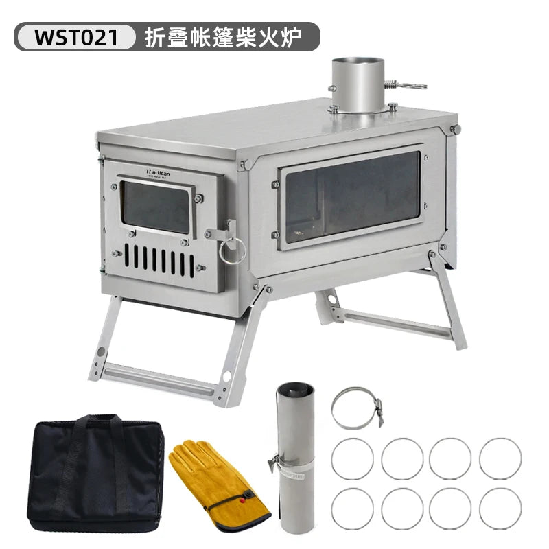 Beach Camp Outdoor Accessories Portable Wood Stove Camping Wood Tent StoveHot Tent Stove for Tent Camping Ice-fishing Cookout Hiking Travel