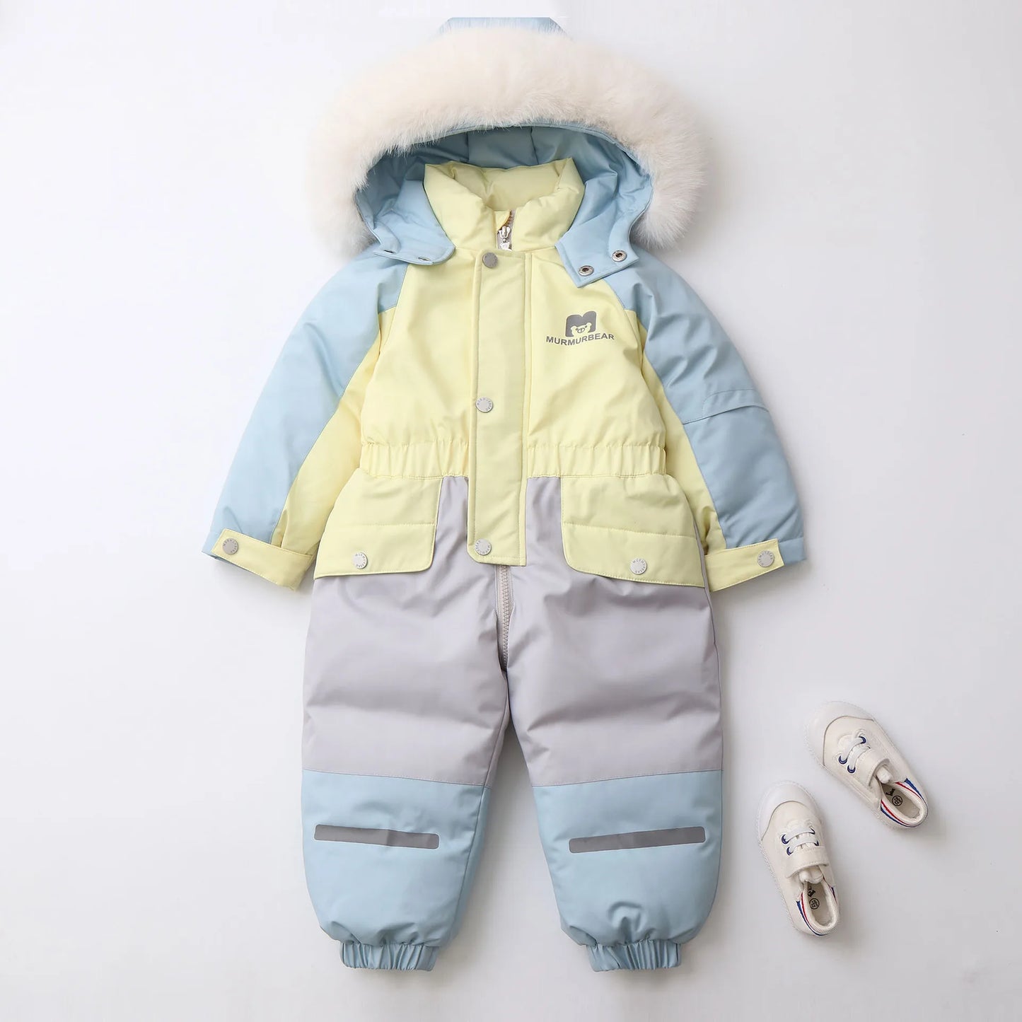 2025 Winter New Cross-Border Children's Jumpsuit Hooded Plus Velvet Padded Ski Suit with Zipper Closure for Baby Climbing