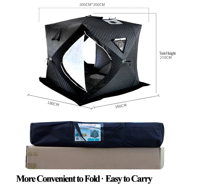 Beach Camp Pop-up Removable Tent with Roof Stove Jack, 3-4 Person Portable Cold-Proof Camping Ice Fishing Tent Black Without Bottom