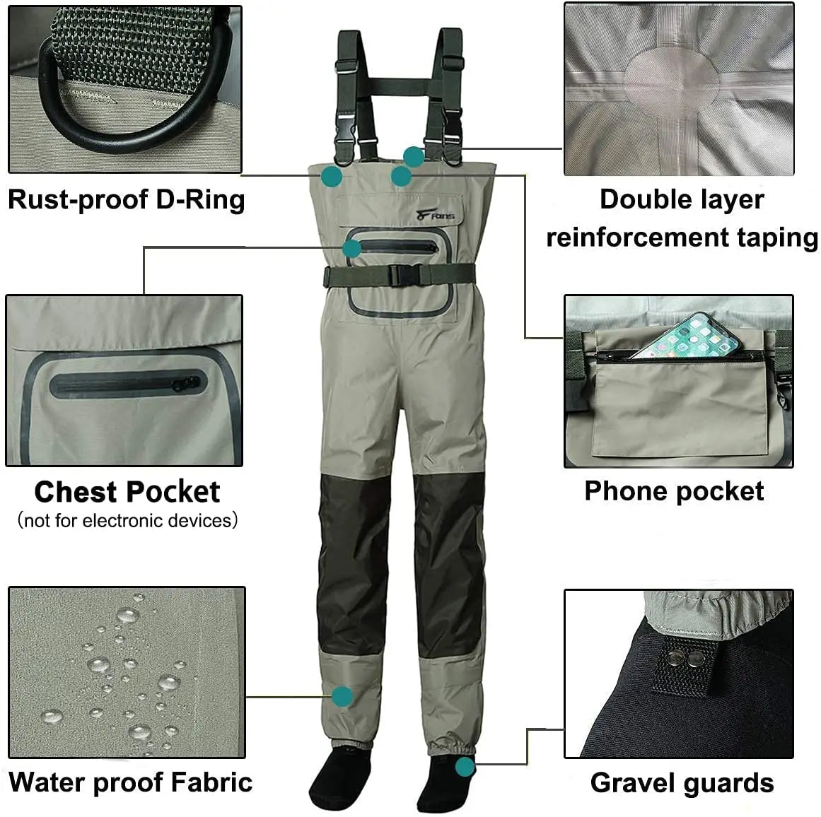 Beach Camp H-Back Fly Fishing Waders With Three-Layer Breathable and Waterproof Neoprene Outdoor Waders