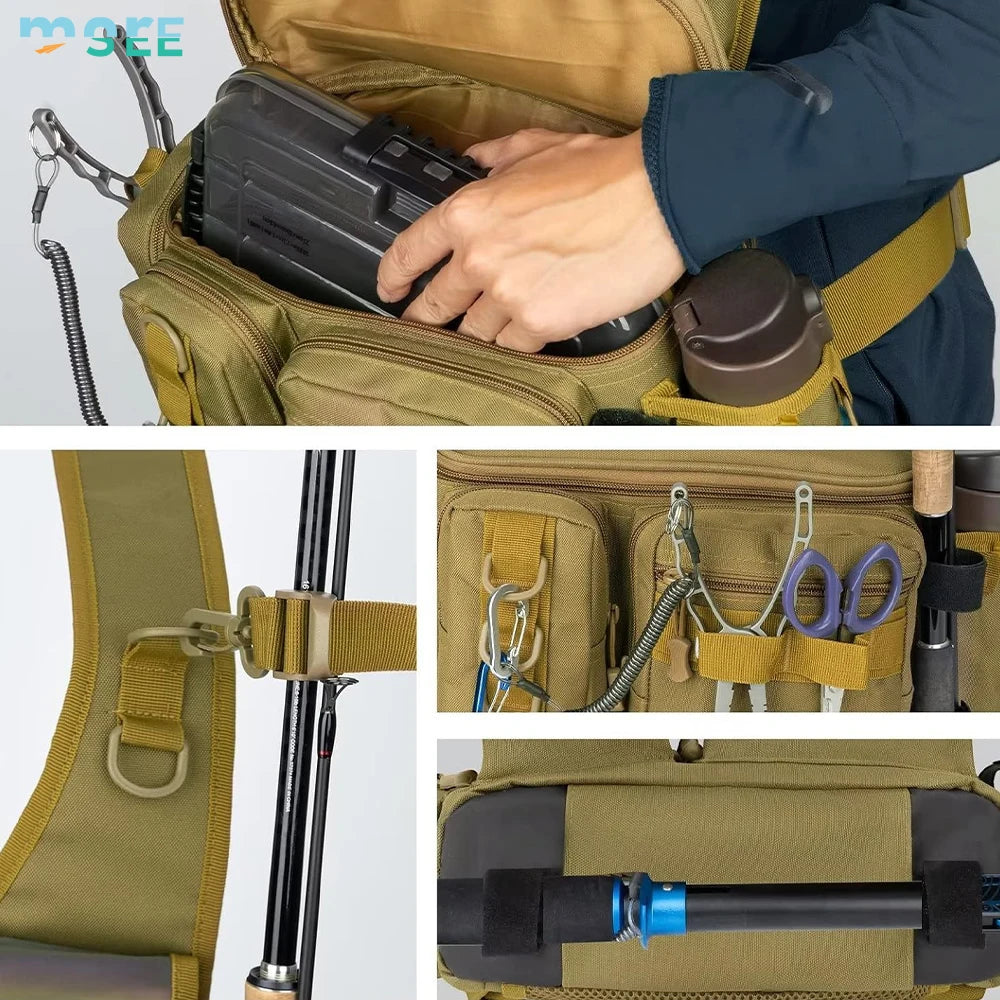 Beach Camp Selection D-Rings and Waist Strap Portable Fishing Tackle Bag Fly Fishing Bag Sling Pack Fishing Pack Waist Pack