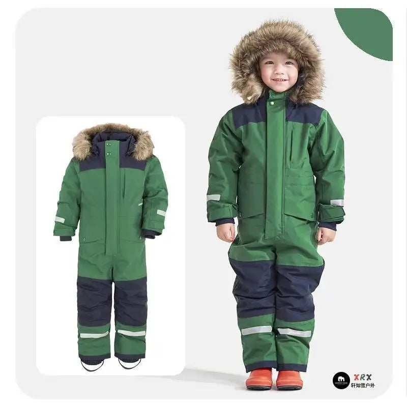 Beach Camp Autumn Winter Children Ski Jumpsuit Windproof Warm Outdoor Plastic Jacket Pants Boys Girls Skiing Snowboarding Suit