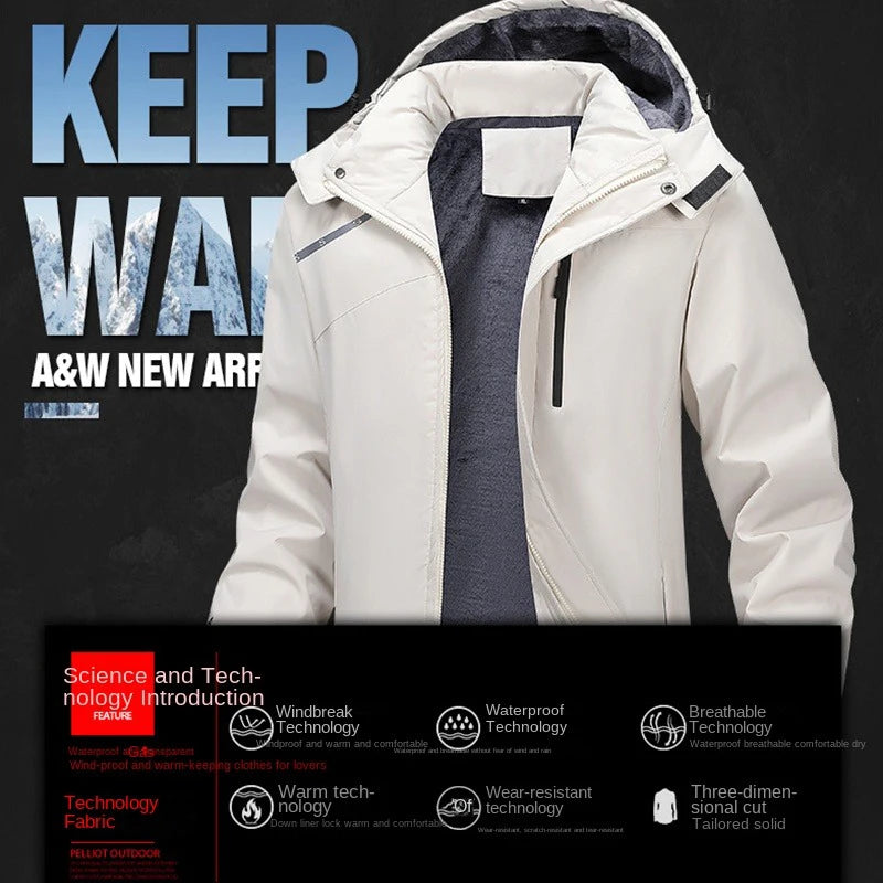 Beach CampWinter Men Outdoor Windbreak Camping Skiing Jacket Hiking Men Removable Hooded Plus Thick Warm Comfortable Jacket Coat Male 7XL