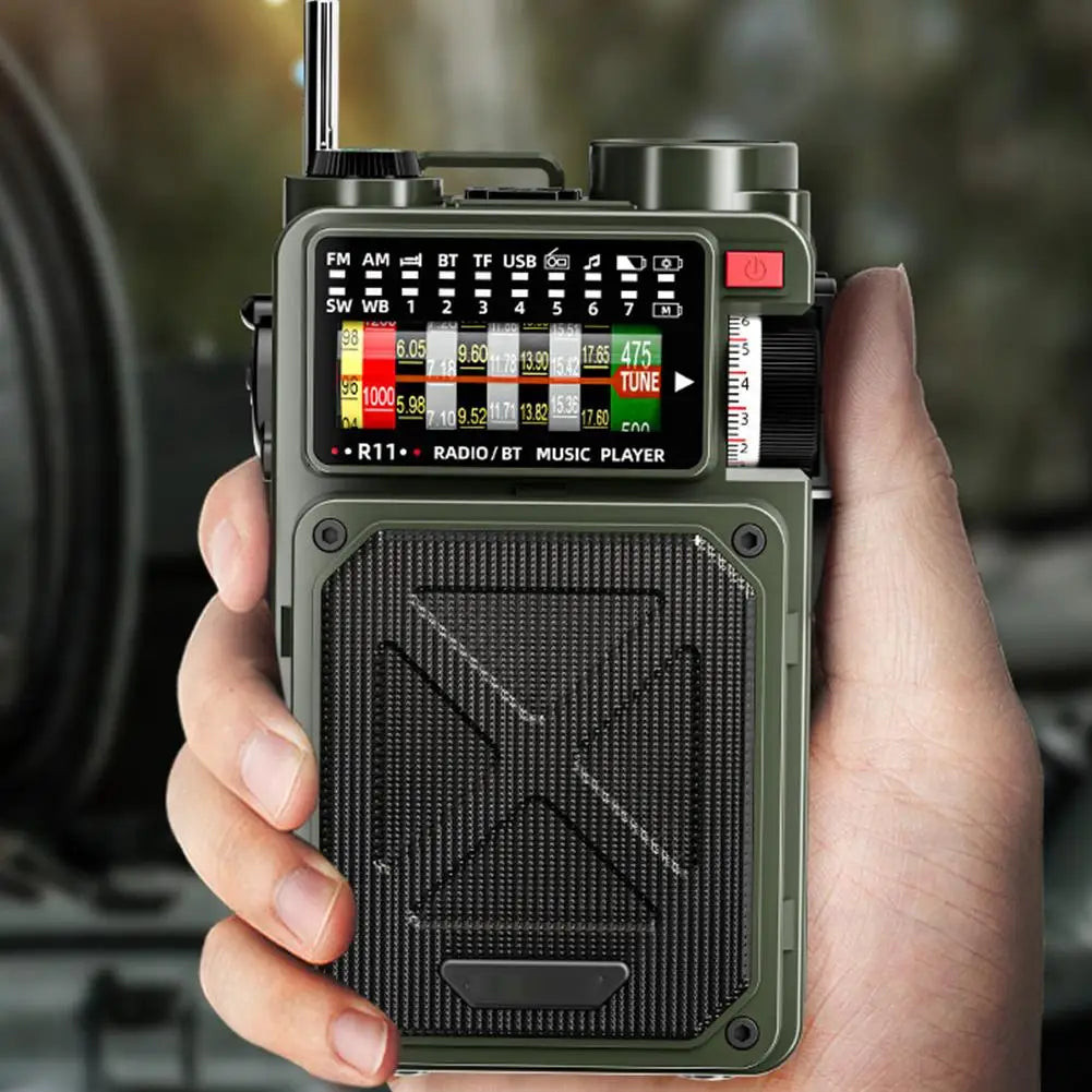 Beach Camp Hand Crank Solar Emergency Radio - Multi Band, Bluetooth, Outdoor Camping, Earthquake Preparedness