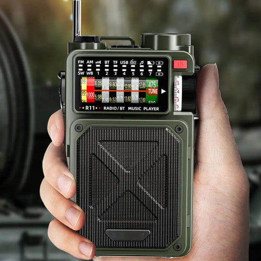 Beach Camp Hand Crank Solar Emergency Radio - Multi Band, Bluetooth, Outdoor Camping, Earthquake Preparedness