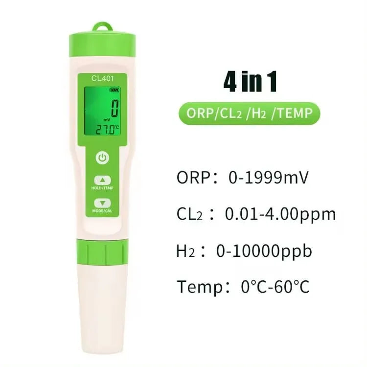 Beach Camp 5 in 1 Chlorine Meter PH/CL2/H2/ORP/Temperature Meter Water Quality Tester for Pools Drinking Water Aquarium Aquaculture