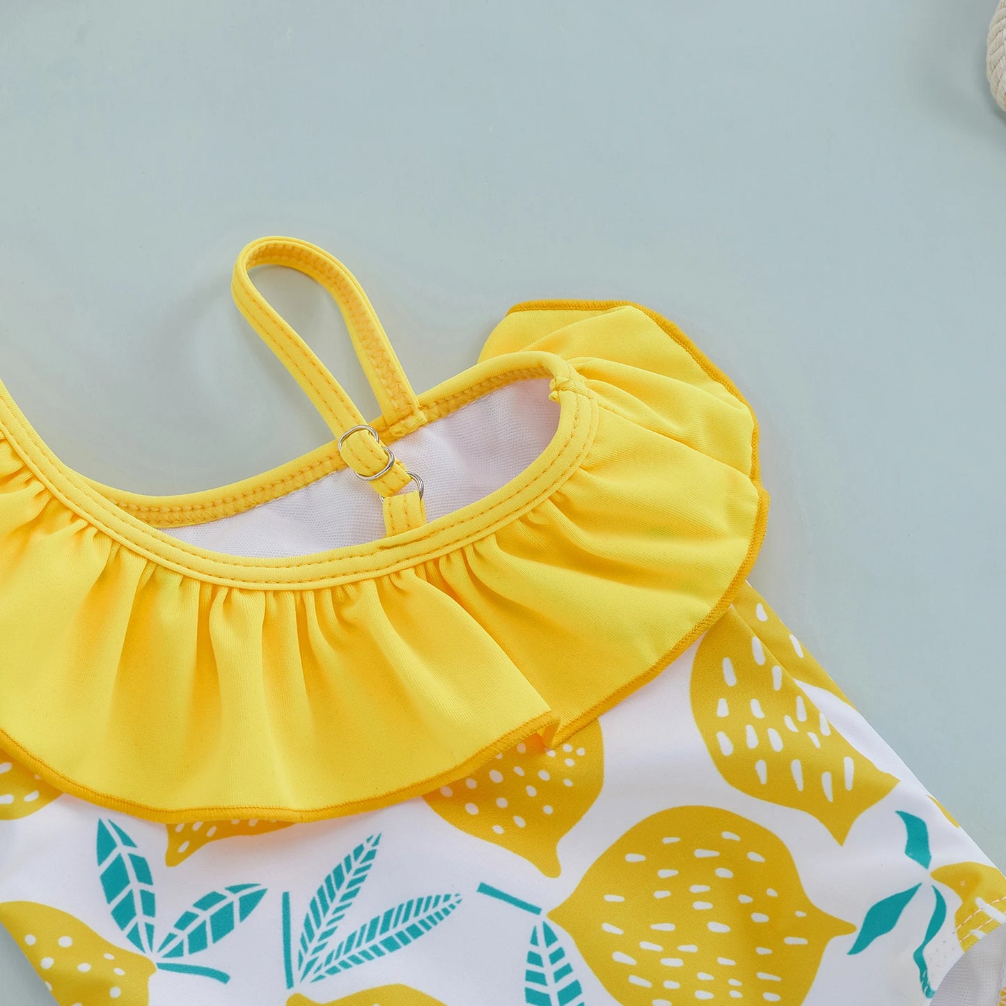 Beach Camp Children Girl Summer Swimsuit Beach Wear Ruffle Sleeveless One Shoulder Lemon Print Baby Bathing Suit Infant Swimwear