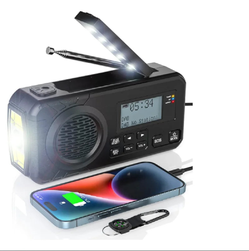 Beach Camp DAB+ Portable Hand Crank Radio Emergency Radio Solar Emergency Radio with BT FM SOS Alarm 5000 mAh  Power Bank and reading lamp