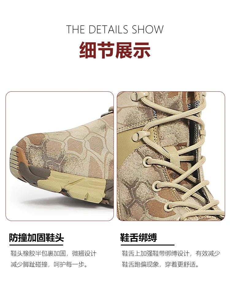 Outdoor Men's Boots High Top Python Camouflage Combat shoes Tactical Desert Boots Men Shoes Motorcycle Boot Woman