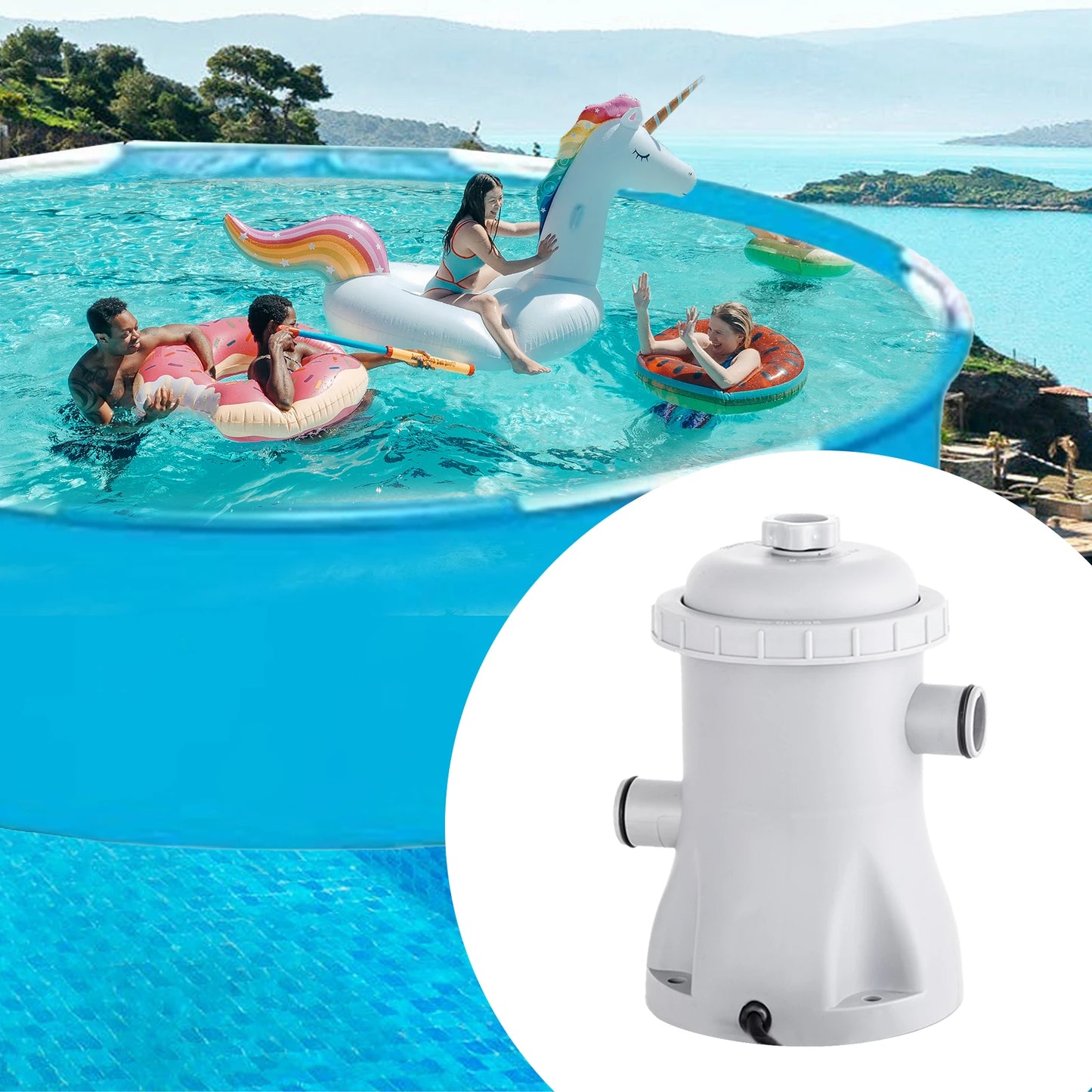 Beach Camp Pool Filter Pump 330 GPH Paddling Pool Electric Water Pump With 2 Pool Filter Cartridge Pool Pumps Above Ground Pool Filter Pump