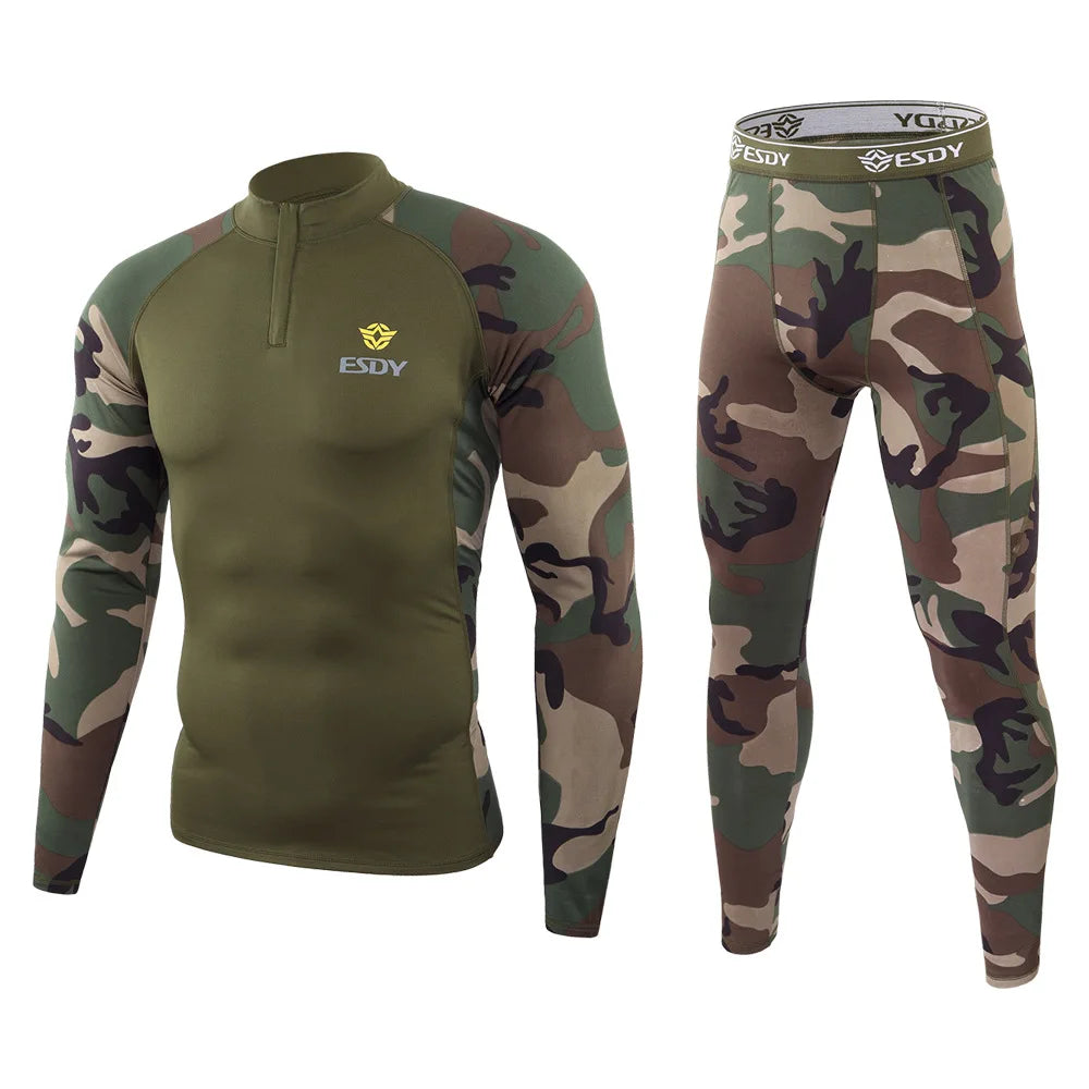 Beach Camp New Outdoor Sports Underwear Camo Training Long-Sleeved Tops + Pants Suit Fitness Camping Army Hiking Hunting Underwear Clothes