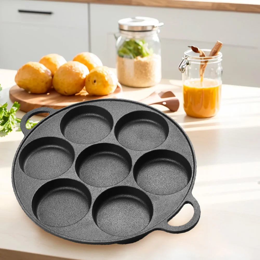 Beach Camp 7-3 Hole Non-Stick Kitchen Cooking Ham Pan Breakfast Maker Cookware Cast Iron Egg Pie Frying Pot Takoyaki Pan for Gas Stove