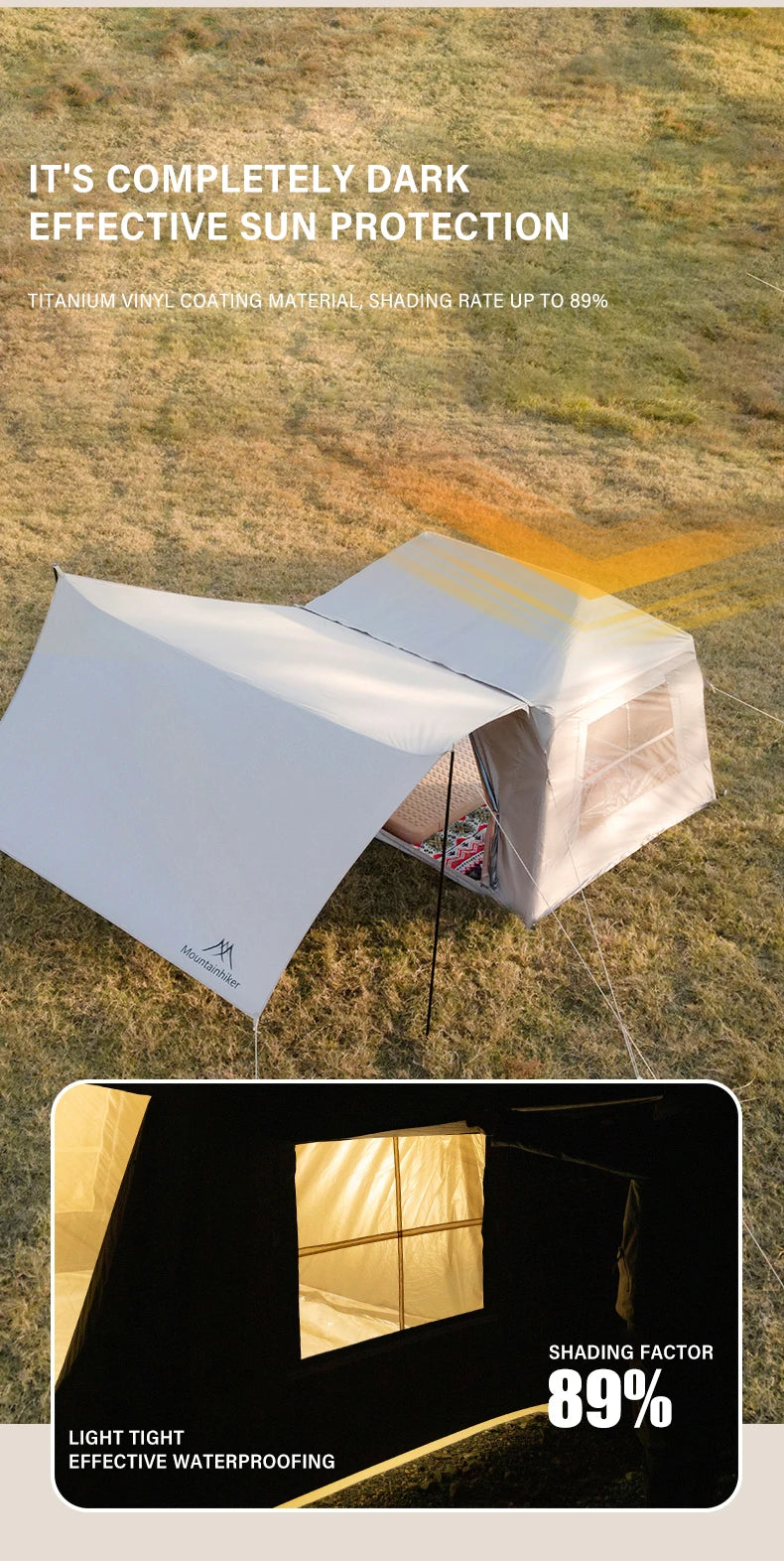 Beach Camp Outdoor Camping 3-4 Person Portable Waterproof Family Awning Beach Tent Quick Opening Fishing Tent Picnic Park Anti-UV Shade