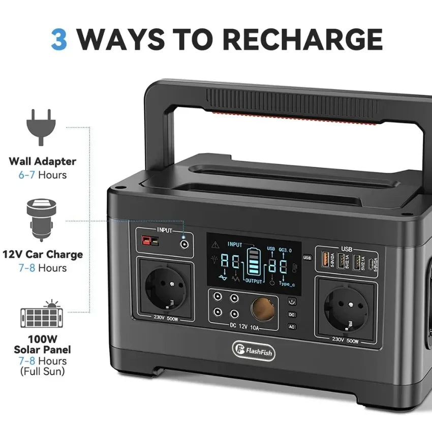 Beach Camp Portable Power Bank Station Equipment 60W-500W Power Bank Generator + Pure Sine Wave AC Output for Outdoor Camping Emergency