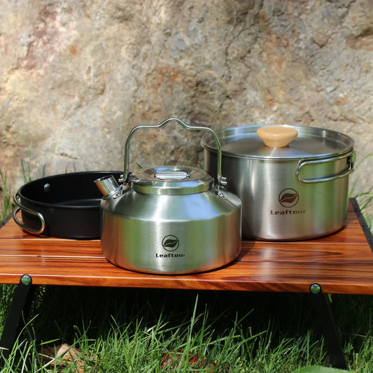 Leaftour Stainless Steel Camping Cookware Set Kettle Pot Pan - Outdoor Cooking Essentials for 2-3 People