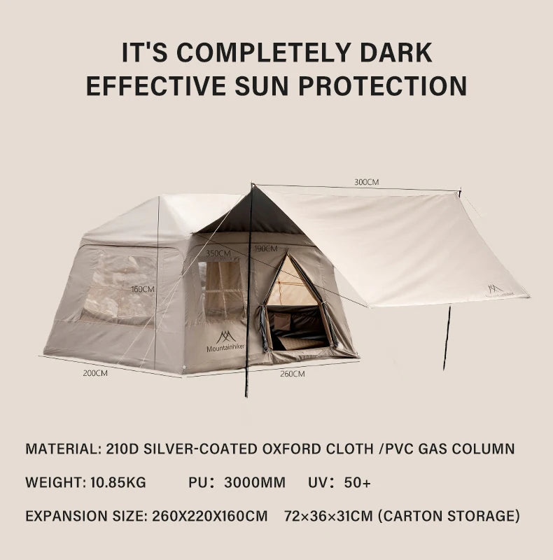 Beach Camp Outdoor Camping 3-4 Person Portable Waterproof Family Awning Beach Tent Quick Opening Fishing Tent Picnic Park Anti-UV Shade