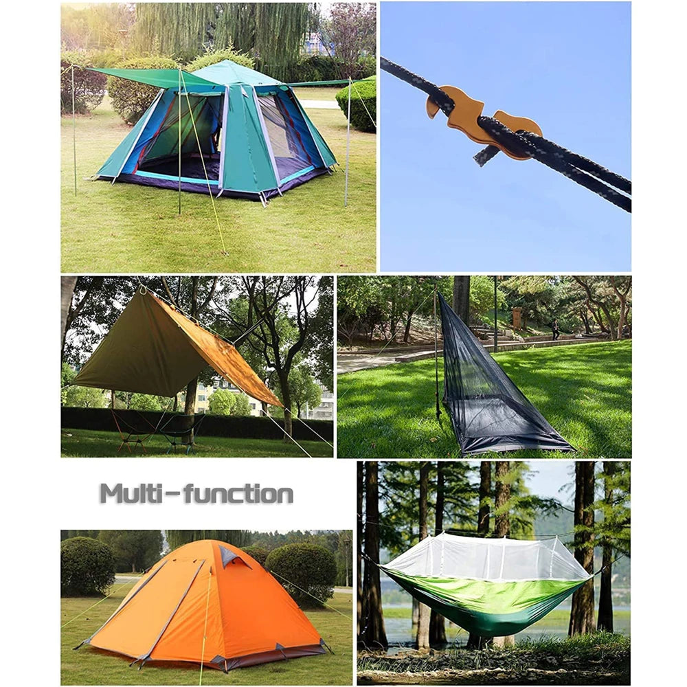 4Pcs Outdoor Guy Lines Tent Cords Reflective Camping Rope with Aluminum Guylines Adjuster Tensioner Pouch for Tent Tarp Canopy