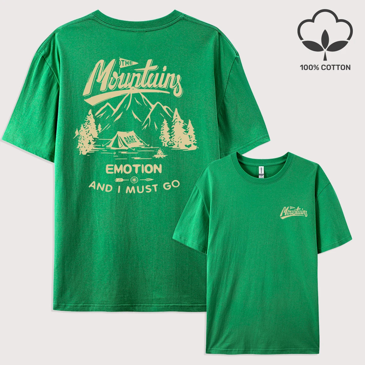 Mountains Go Camping Emotion Design T Shirt Man All-Natch Hip Hop T-Shirts Trendy Cotton Sportswear Summer Loose Clothes