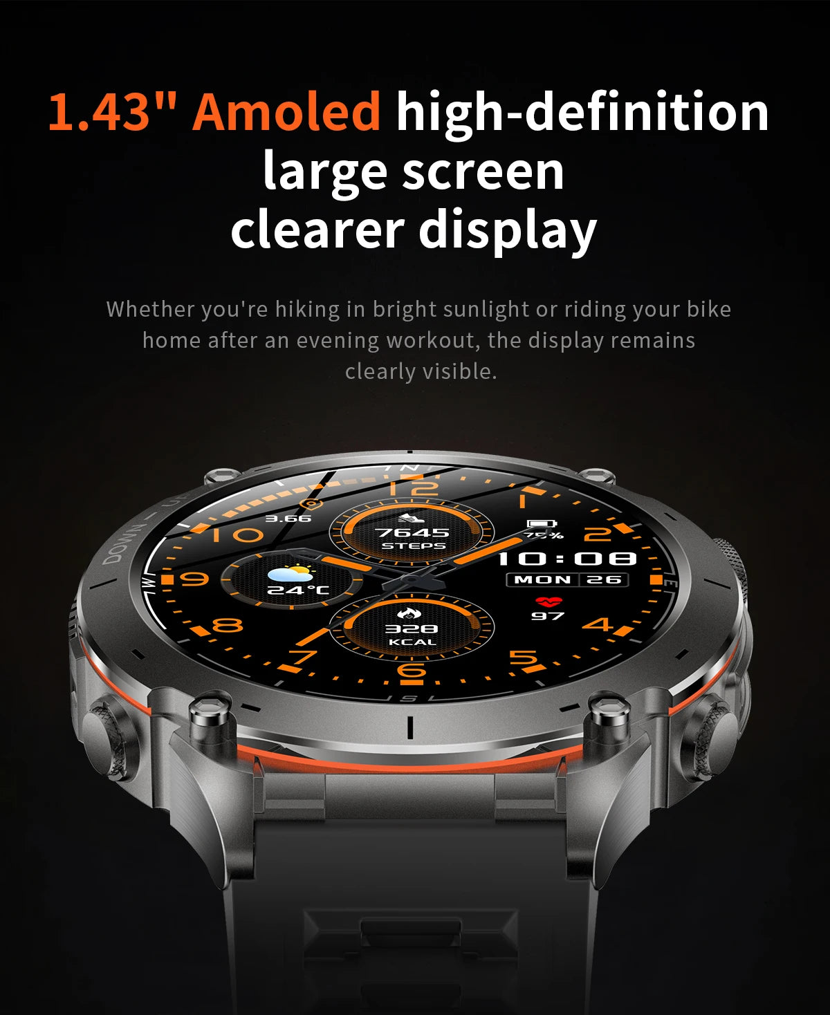 Beach Camp New GPS Smart Watch 1.43" Ultra HD Display Built-in GPS Compass 170 Sports Modes Voice Calling 10ATM Waterproof Smart Braceletes