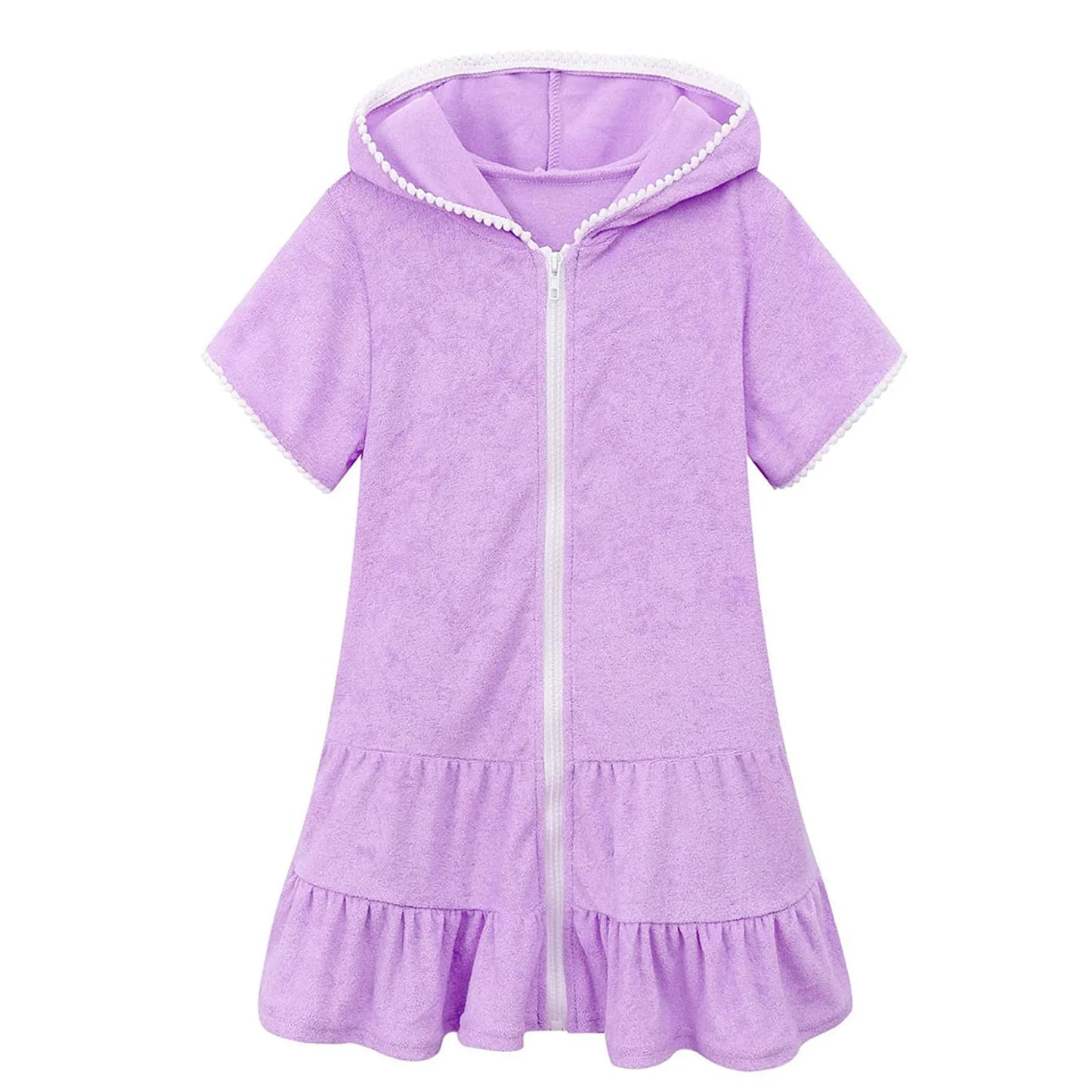 Beach Camp 3-11 Years Little Girls Swim Cover Up Kids Swimsuit Coverup Beach Bathing Suit Hooded Bathrobe Absorbent Terry Beach Dress New
