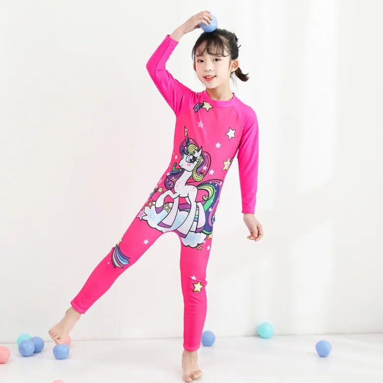 Beach Camp Children's Swimsuit Bathing Suits for Boys and Girls One-piece Swimsuit Cartoon Long Sleeved Beachwear Jumpsuit Surfing Suit
