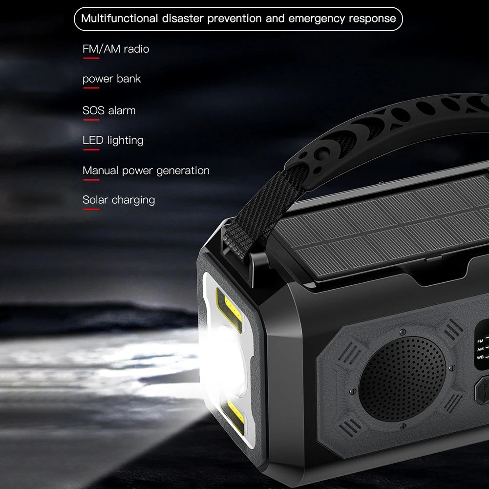 Beach Camp 12000mAh AM/FM/NOAA Emergency Radio Mini Portable Radio Solar Hand Crank Wnid-up Weather Alert Emergency Radio Survival Lamp