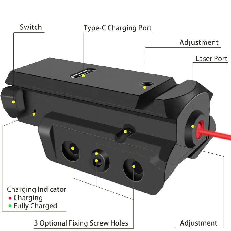 Beach Camp Blue Laser Sight fit for Picatinny Weaver Rail for Pistol Glock USB Type-C Charging Red Green Laser Sight