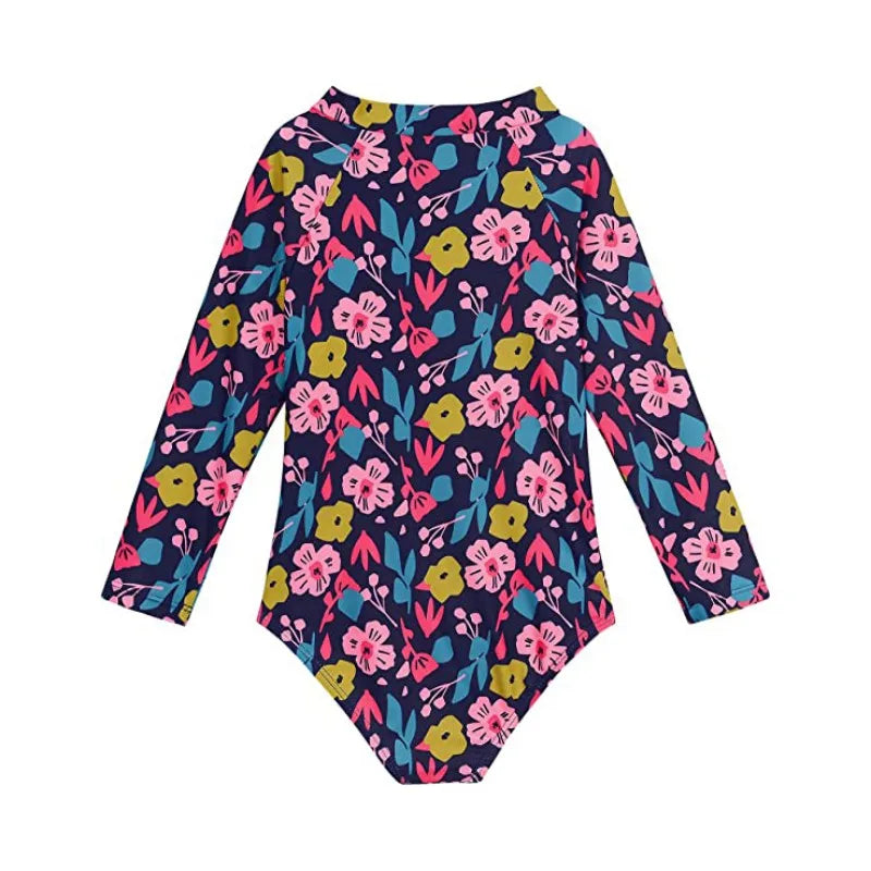 Beach Camp New Children Swimsuits Girls Fashion Designed Long Sleeve One-Piece Swimwear Toddler Kids Sun Protection Bathing Suits Beachwear