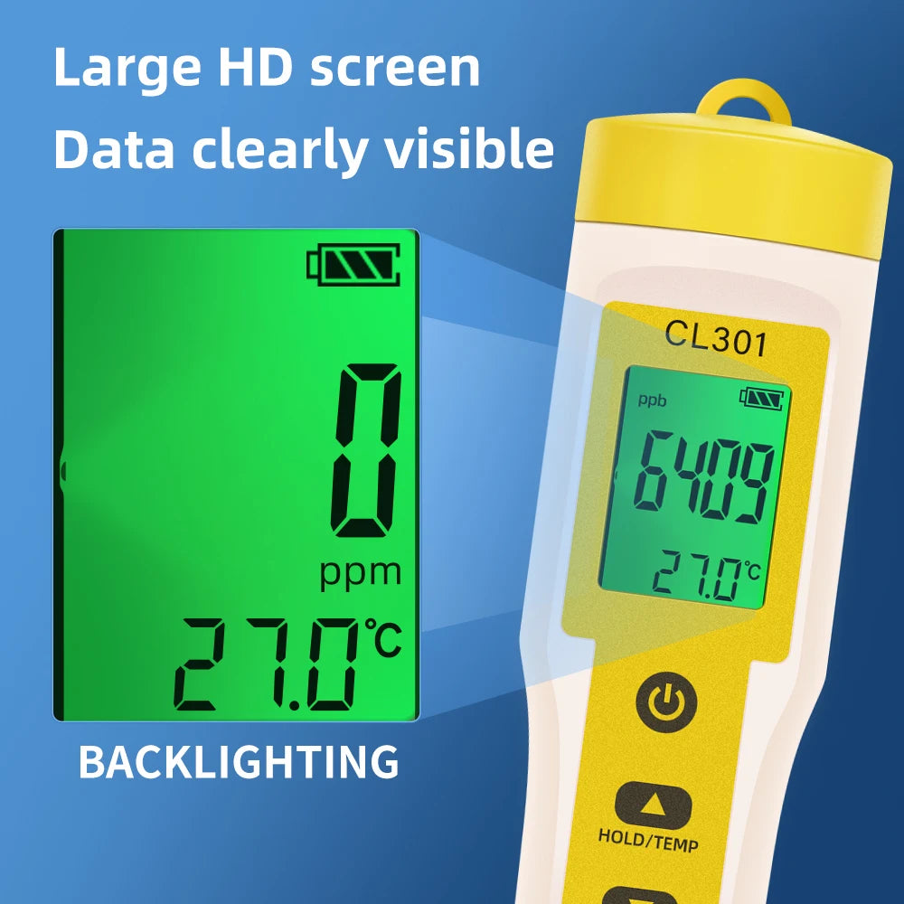 Beach Camp 5 in 1 Chlorine Meter PH/CL2/H2/ORP/Temperature Meter Water Quality Tester for Pools Drinking Water Aquarium Aquaculture