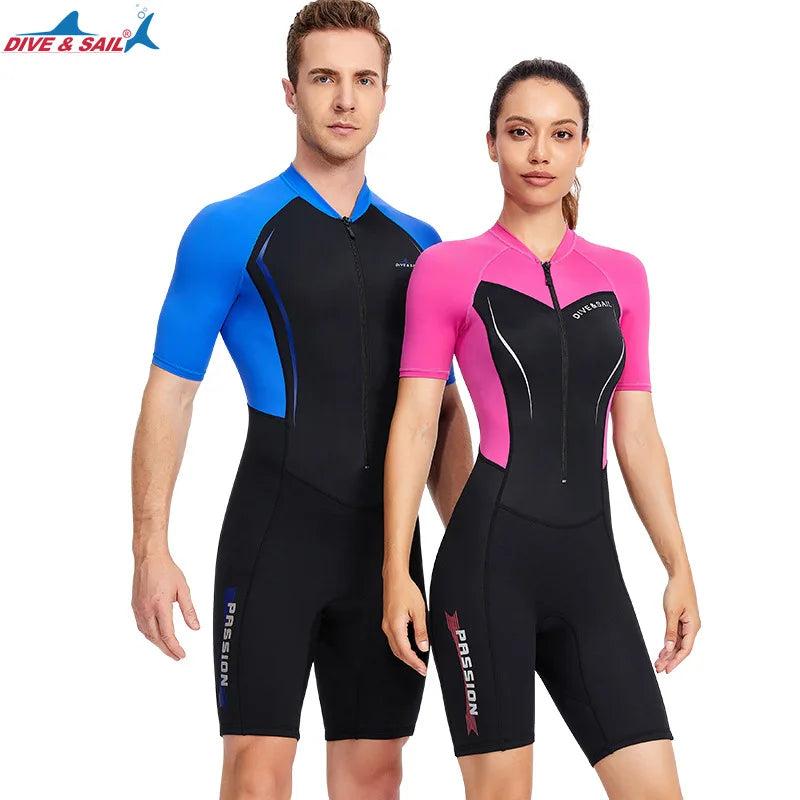 Beach Camp Men Women New Couple Diving Suit One-piece Sunscreen Swimsuit Short-sleeved Shorts 1.5mm Snorkeling Surfing Warm Shorty Wetsuit