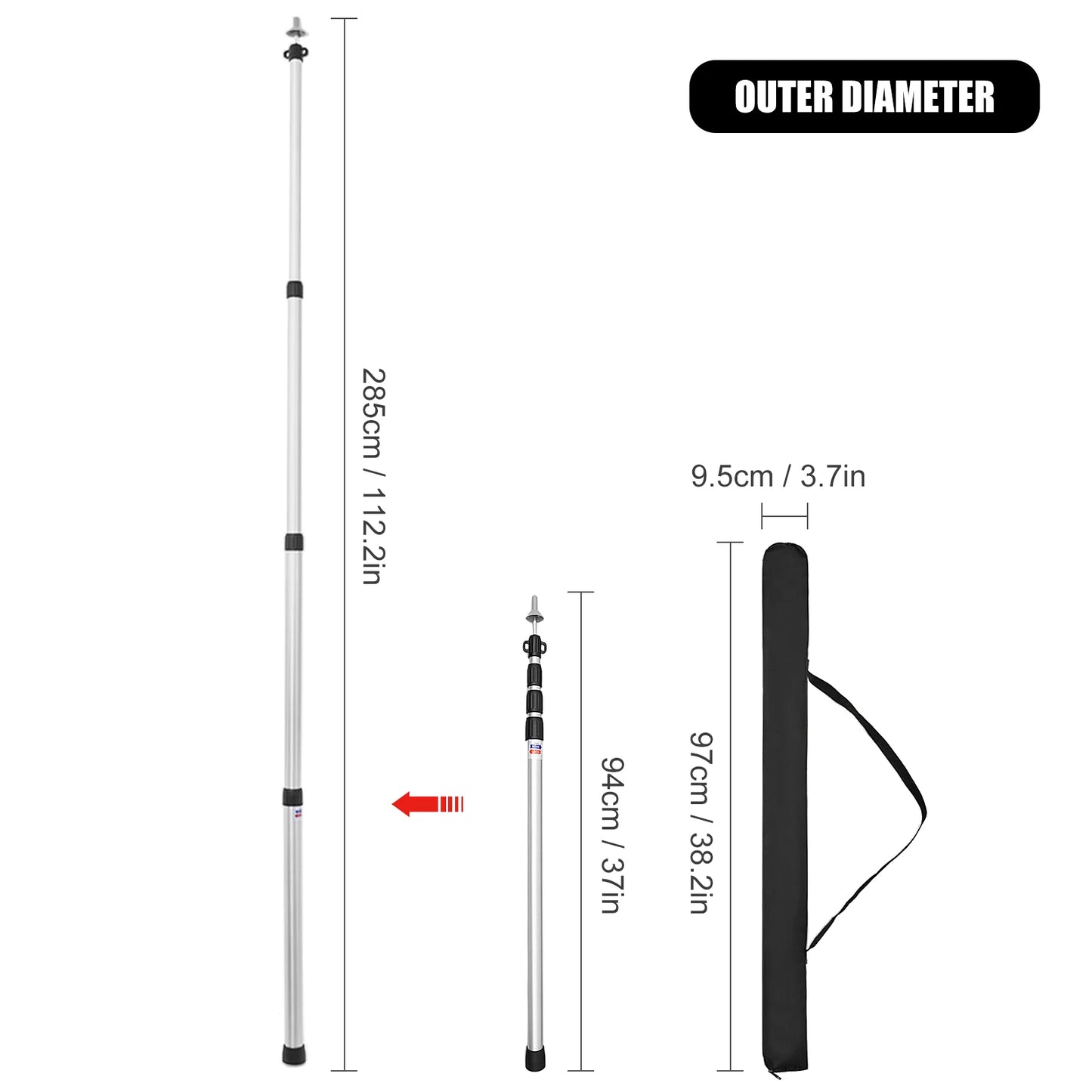 Thicken Aluminum Alloy Tent Pole Adjustable Tent Support Rod Beach Shelter Tarp Awning Pole Replacement Poles for Camping Hiking