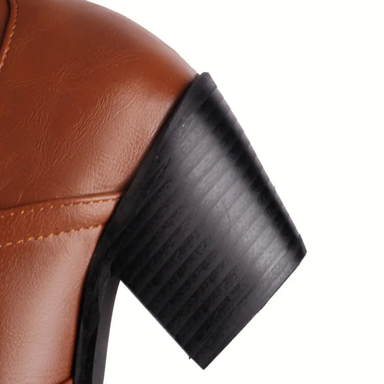 Botas De Mujer Western Cowboy Boots Retro Black Mid Calf Boots for Women Thick High Heels Goth Shoes  Big Size 34-48 777-11