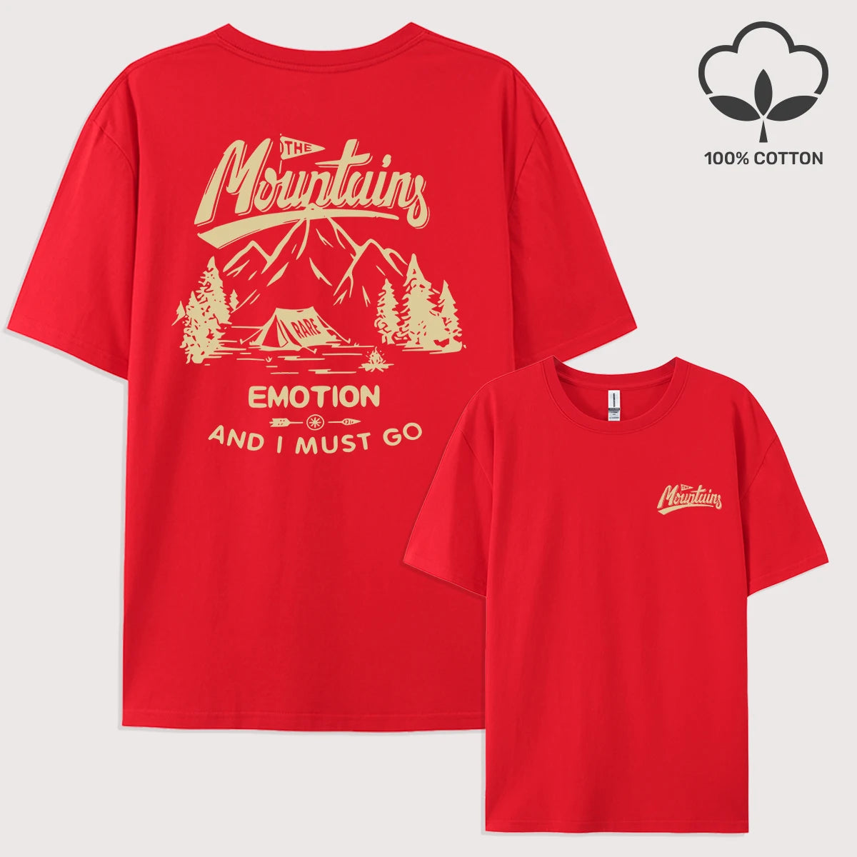 Mountains Go Camping Emotion Design T Shirt Man All-Natch Hip Hop T-Shirts Trendy Cotton Sportswear Summer Loose Clothes