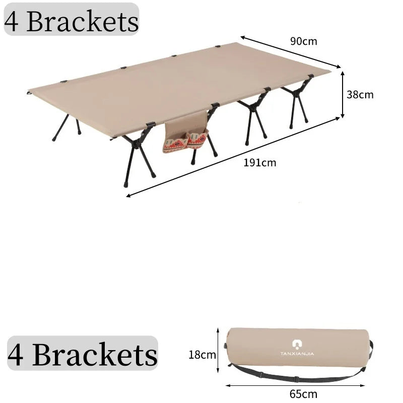 Beach Camp Cot Camping  Bed Aluminum Alloy Folding Bed Ultra-Light Lightweight Outdoor Camping Tent Self-Driving Lunch Break 4 Rods