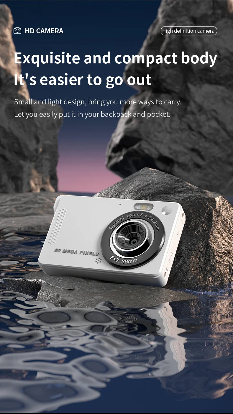 Beach Camp 4K Digital Cameras 50 MP Portable Vlogging Camera 16X Zoom Camcorder Camera 2.8 Inch LCD Screen for Photography and Video