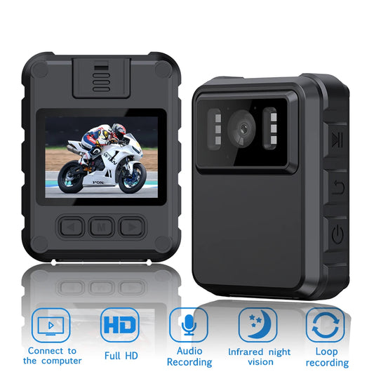 Beach Camp Mini Body Camera, Police Portable IP65 Waterproof Mounted Cam with 2"Screen, Body/Bike Clip, Wearable Cam, Law Enforcement Recorder