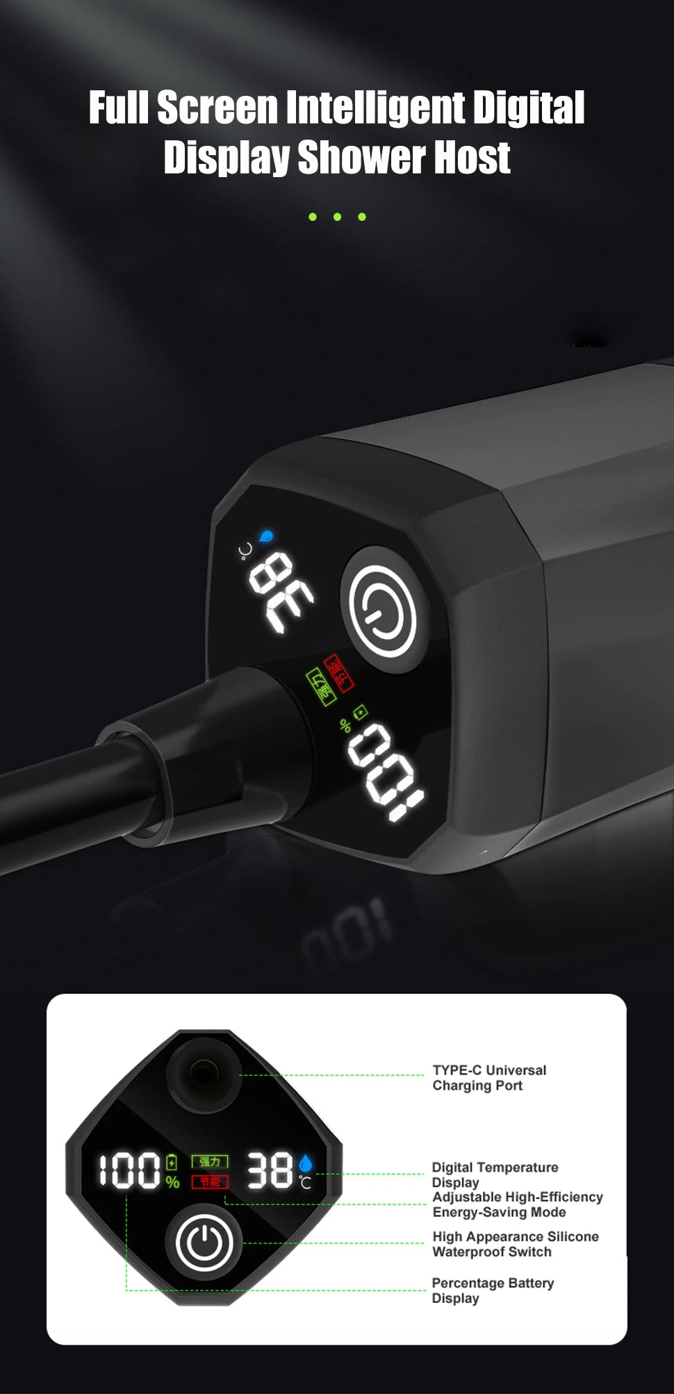 Beach Camp Portable Camping Shower Pump 6000mAh Rechargeable Camping Shower with Intelligent LED Display Waterproof Shower Kit