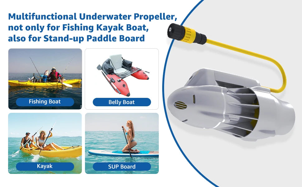 Beach Camp Underwater Thruster Motor for Kayak Boats Accessories, Electric Fins Propeller Stand Up Paddle SUP Surf Fishing Motor