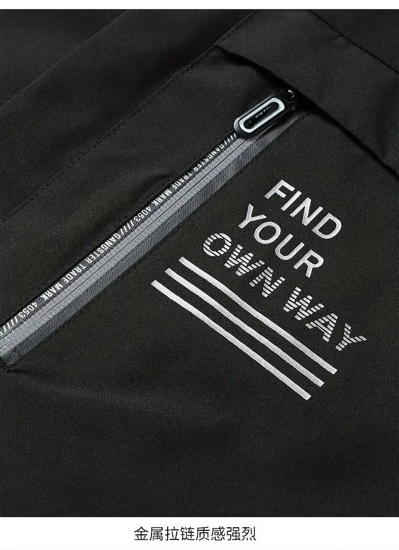 Beach Camp Outdoor Men's Jacket Windbreaker Coats Brand Printed Detachable Cap Zipper Pocket Camping Clothing