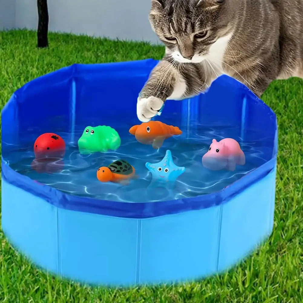 Beach Camp Indoor Cat Pool Toy with Fish Toys Set Splash Self Play Mat Floppy Swimming Summer Bath for Cats Dogs Water Play