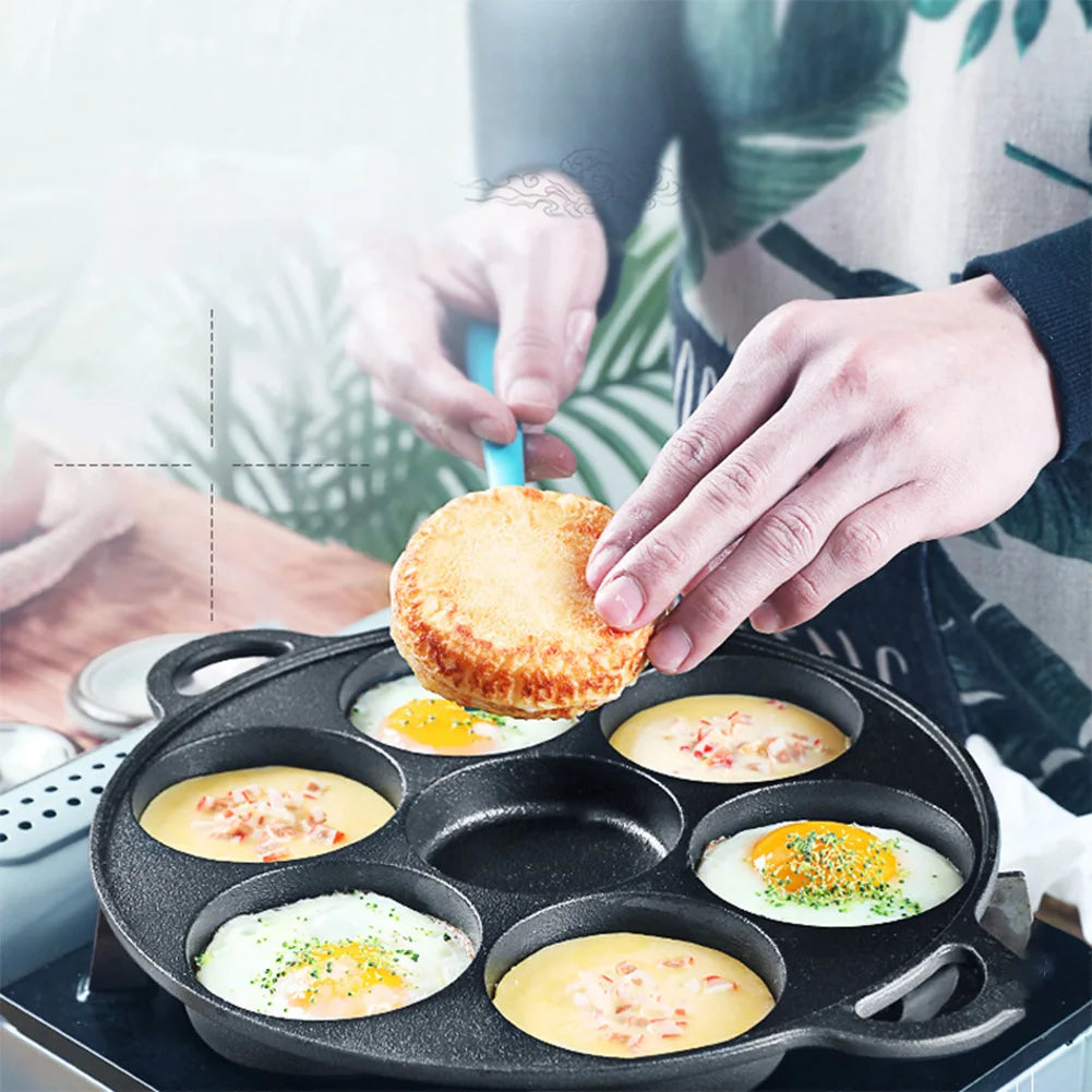 Beach Camp 7-3 Hole Non-Stick Kitchen Cooking Ham Pan Breakfast Maker Cookware Cast Iron Egg Pie Frying Pot Takoyaki Pan for Gas Stove