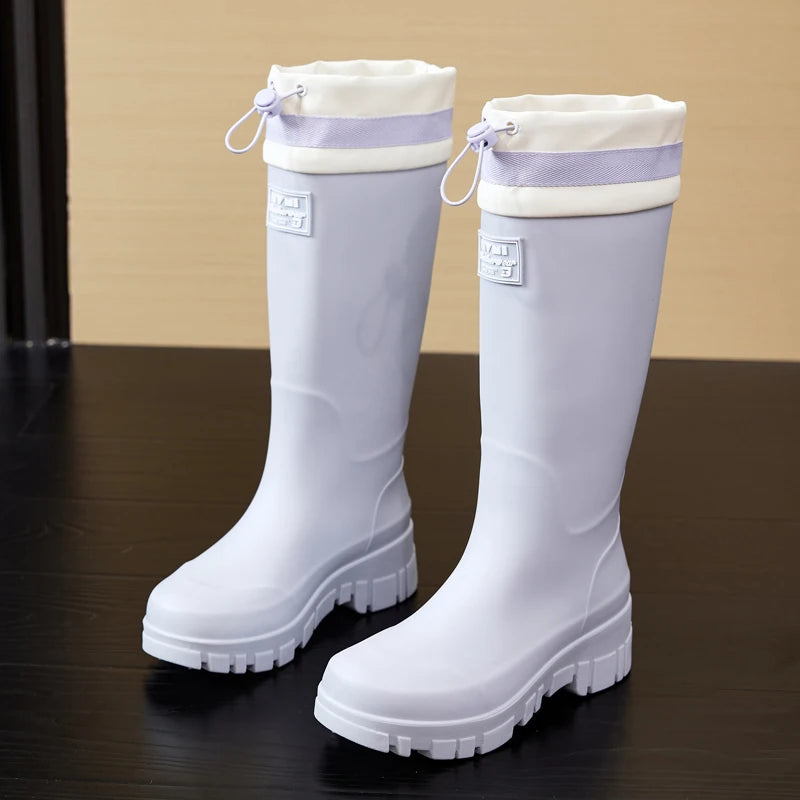 Women's Outdoor Thick-soled Cuffed Rain Boots: High-cylinder Waterproof Shoes for Camping, Beachcombing and Fishing