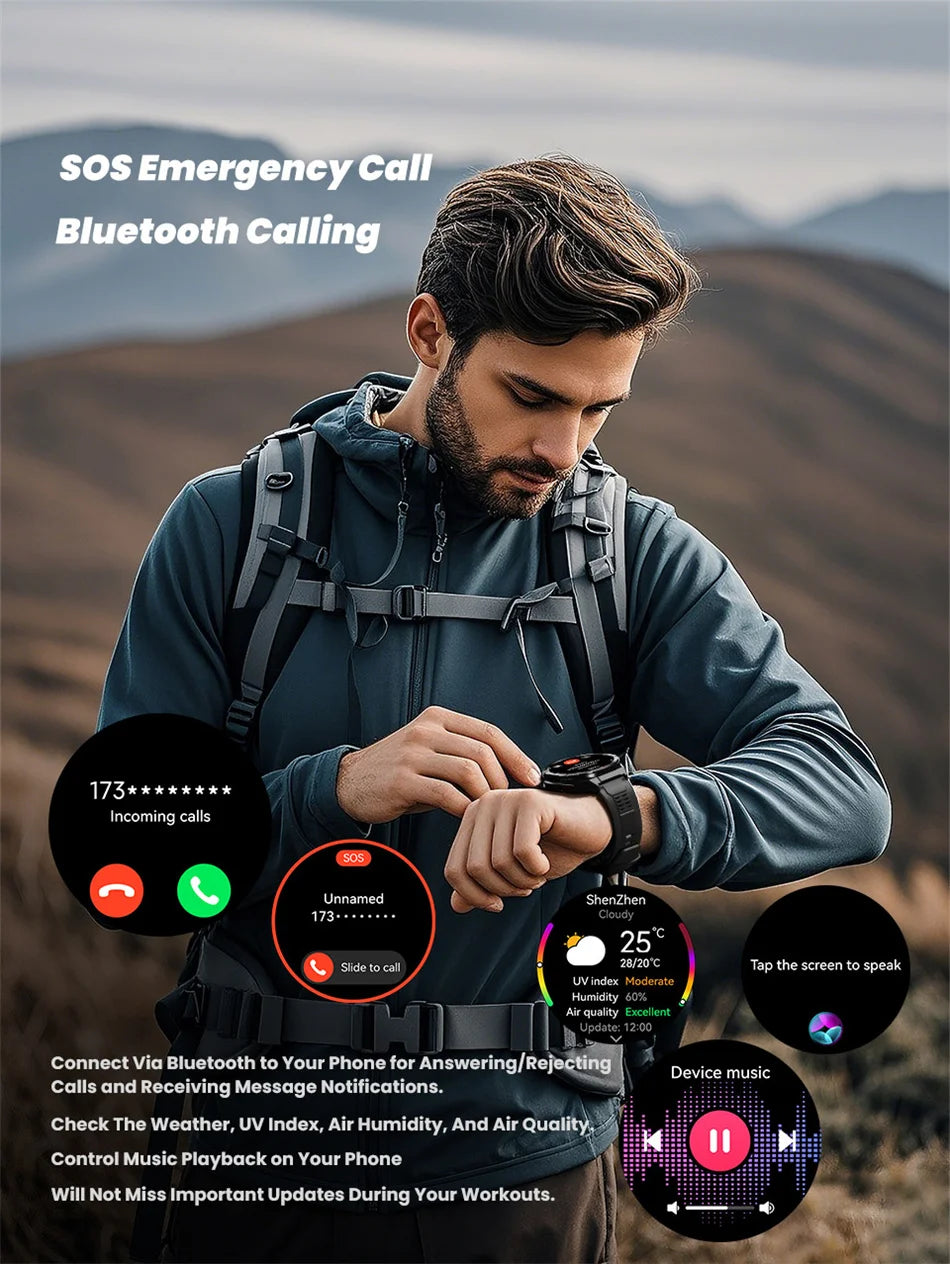 Beach Camp Swim Smartwatch Outdoor GPS Watch Sports Fitness Tracker Health Military Waterproof Watch BT5.3 Call Smart Watch for Android iOS